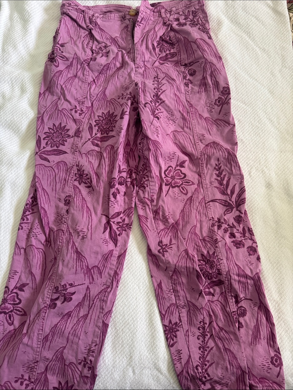Anthropologie Purple Floral Print Pants